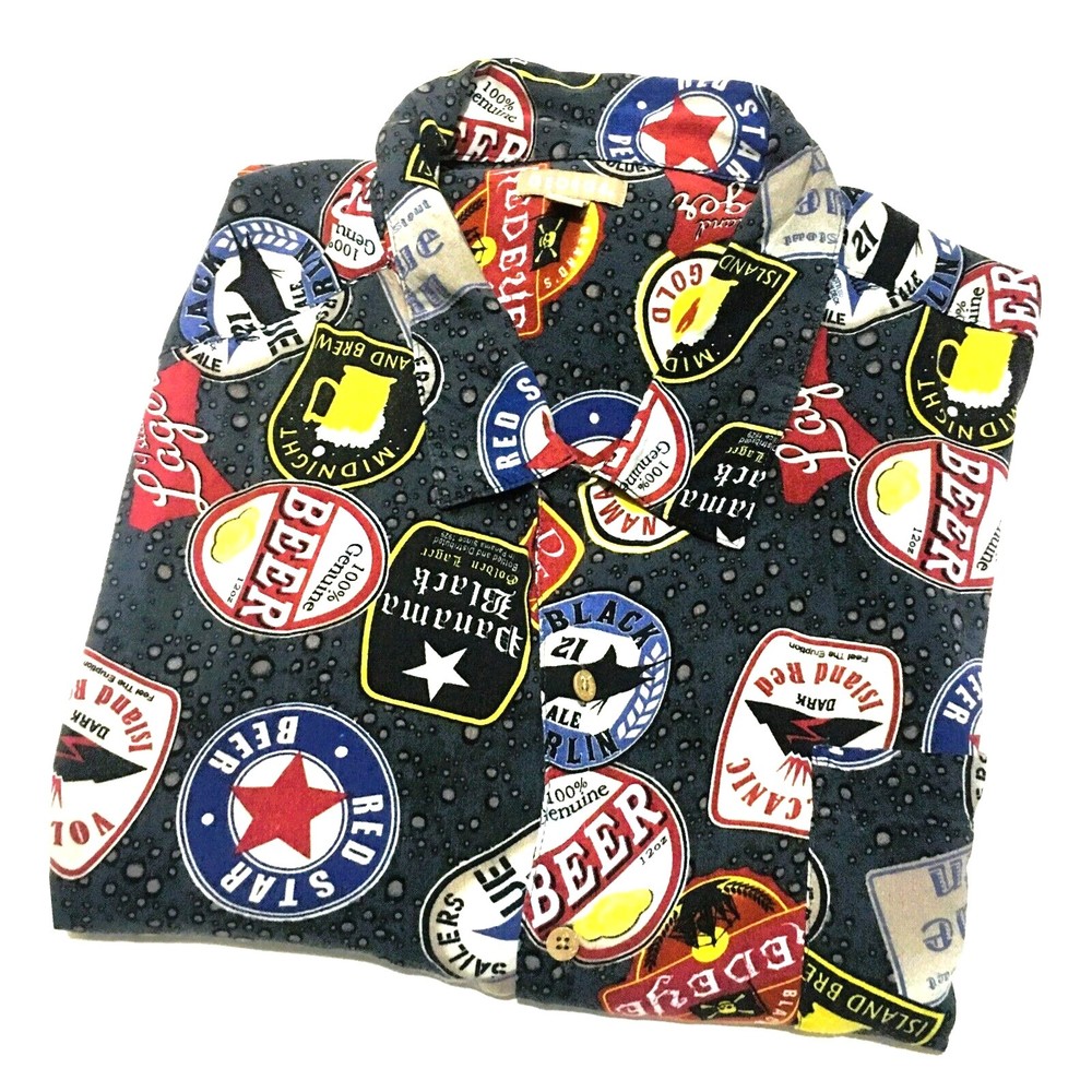 Men's Novelty Print All Over Beer Label Hawaiian Shirt Brew Fest IPA sz 3XL